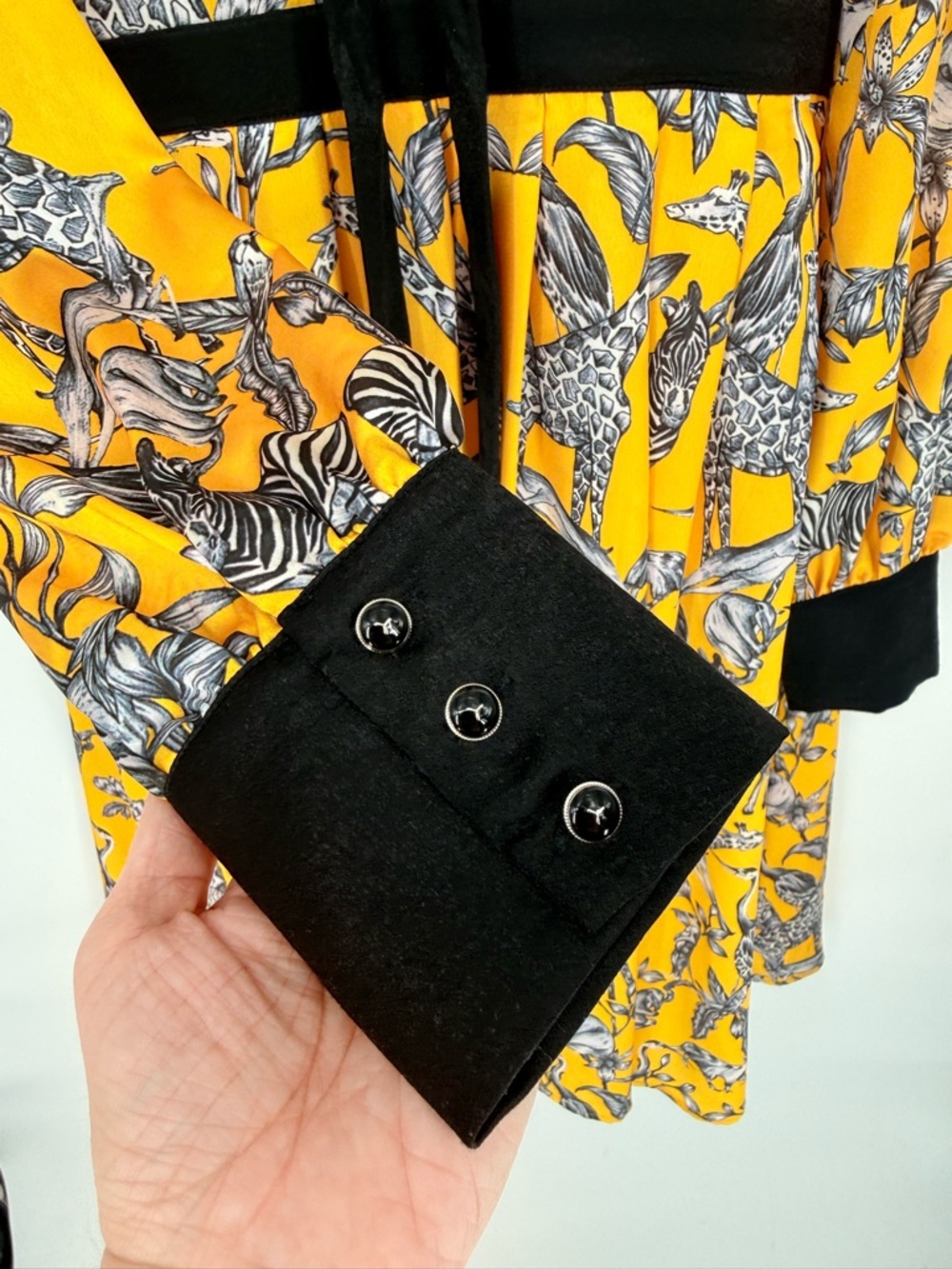 Retro Yellow Animal Safari Midi Dress Beaded Medium WhimsiGoth Academia THE MOON - Picture 7 of 16